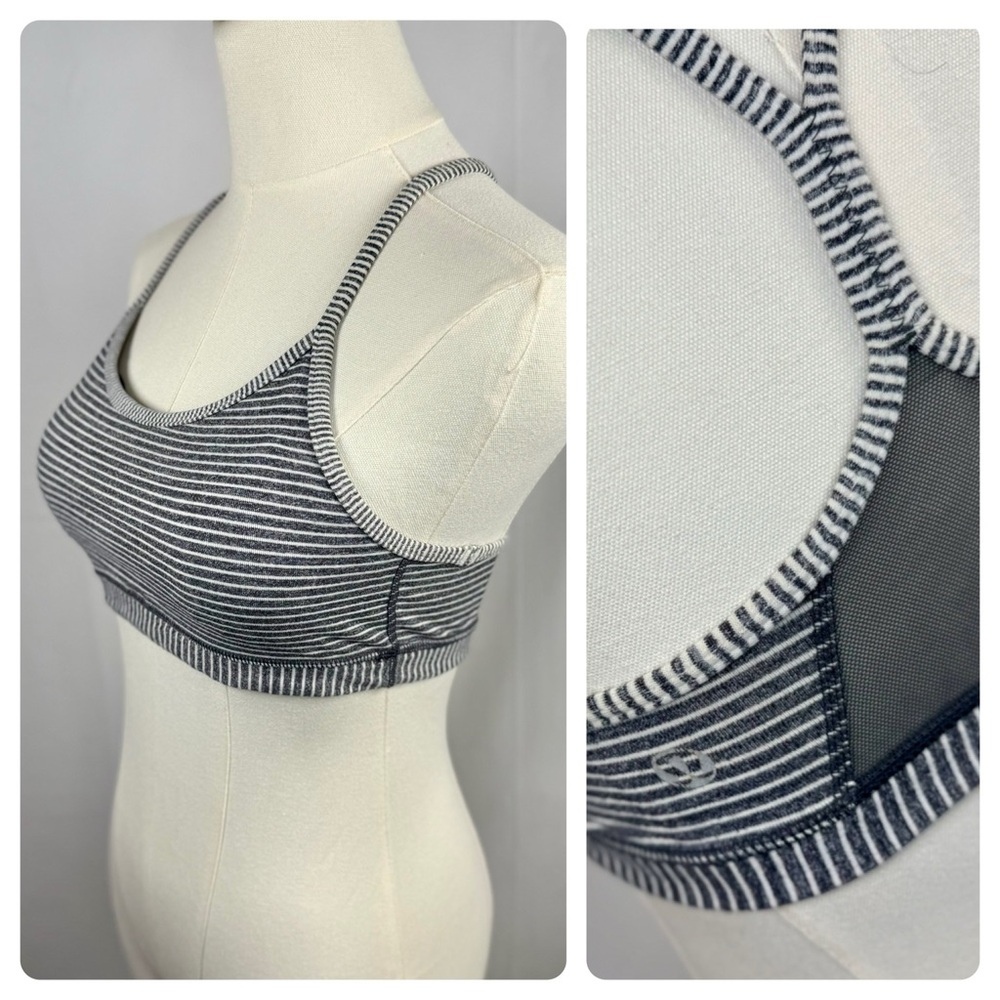 EUC Lululemon White & Black Microstripe Flow Y Sports Bra